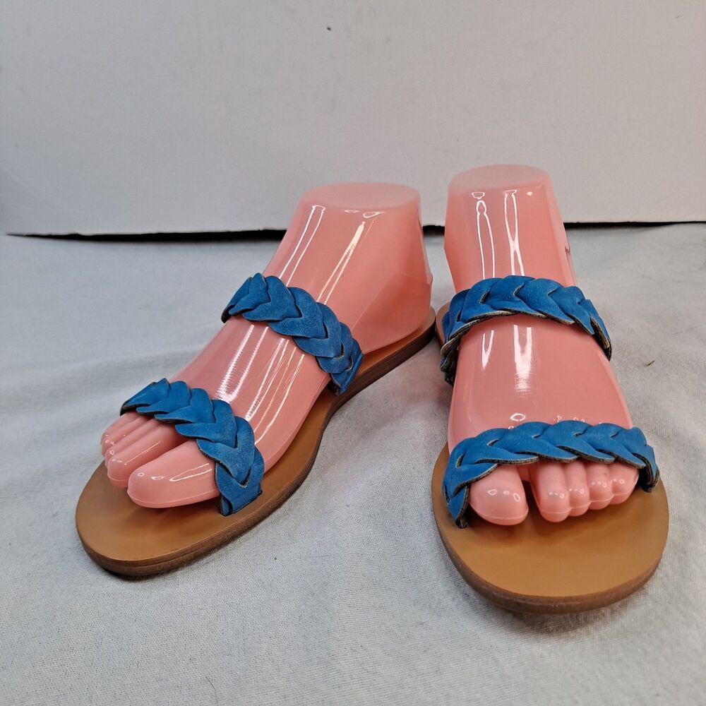 Indigo Rd. Plum Braided Slide Sandals Womens 7.5M Blue Faux Leather Double Strap